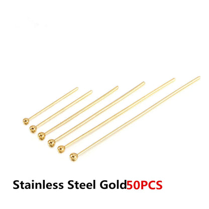 50-100pcs Stainless Steel Heads Eye Flat Head Pin Gold Silver Plated Ball Head Pins For Jewelry Findings Making Accessories