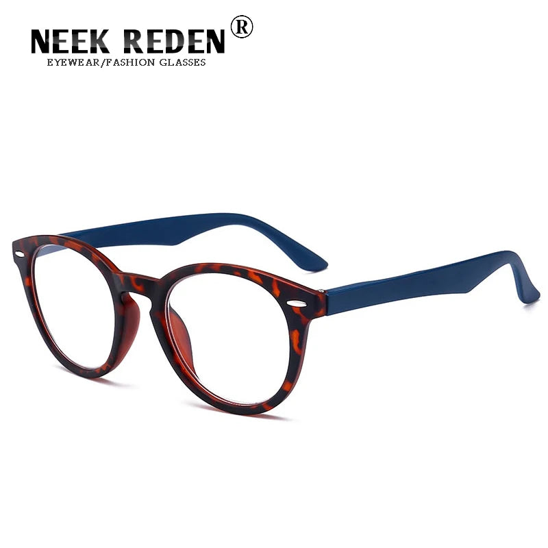 Blue Leopard Round Reading Glasses Women Men Rivet Presbyopia Eyeglasses With With Diopter +0.5 +0.75 +1.25 +2.25 +3.25 +3.75