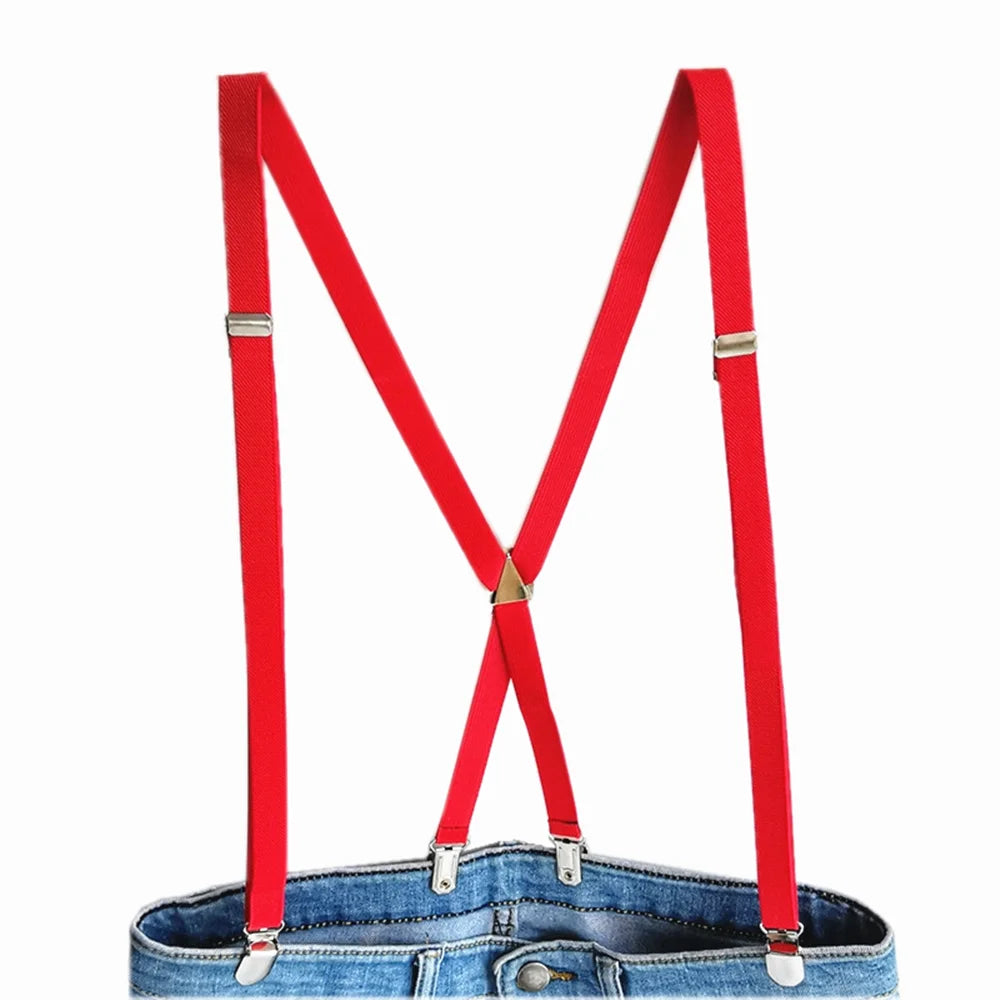 4 Clips On 1.5CM Wide Men Suspenders Women Elastic Adjustable Adult Braces Suspender Kids Children Boys Girls Accessories