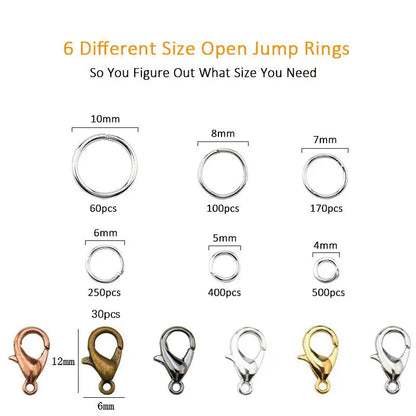 1Box Jewelry Findings Kits Zinc Alloy Open Jump Rings Lobster Clasps for DIY Bracelet Necklace Chain Accessories Making Supplies