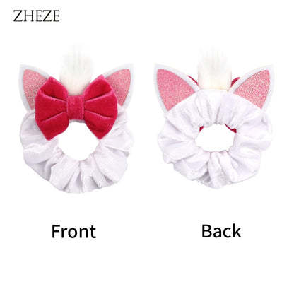 2024 NEW Cat Ears Velvet Hair Scrunchies For Girls Women Cute 4"Bow Elastic Hairband DIY Hair Accessories Boutique Gift Mujer