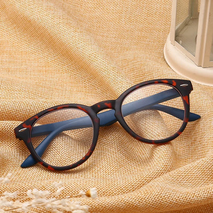 Blue Leopard Round Reading Glasses Women Men Rivet Presbyopia Eyeglasses With With Diopter +0.5 +0.75 +1.25 +2.25 +3.25 +3.75