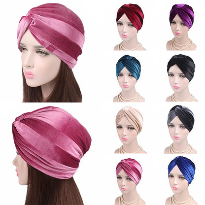 2020 New Women Velvet Turban Hat Headband Muslim Hijab Caps Female Soft Bandana Headband Hijabs Head Wrap Hair Accessories