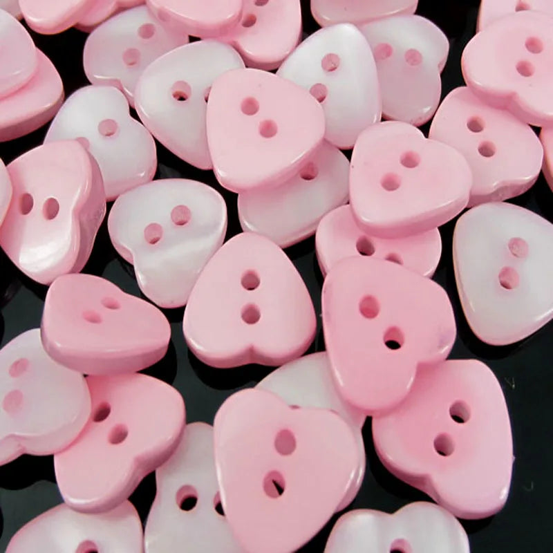 50pcs 1/2" Pink Heart Buttons Clear Resin Buttons For Kid's Shirt Apparel Sewing Accessories 11x12mm