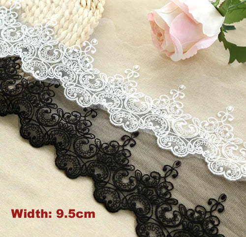 1Yard Width:9.5cm(3.80"inch) 2 Colors Stylish Embroidered Mesh Garment Lace Trims DIY Sewing Accessories(ss-2989)