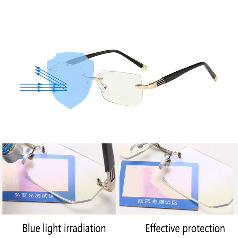 Progressive Multifocal Rimless Reading Glasses Men Women Anti Blue Light Presbyopic Glasses Computer Eyeglasse