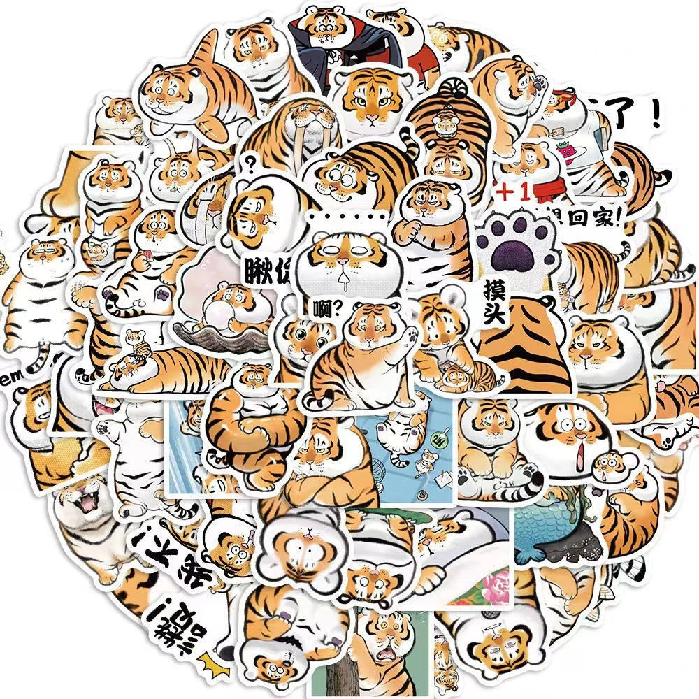 10/30/50PCS Cartoon Cute Fat Tiger Animal Creative Graffiti Sticker Bike Skateboard Car Helmet Laptop Computer Wholesale