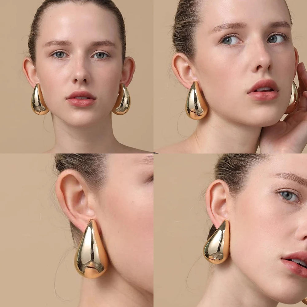 Oversized Chunky Gold Hoop Earrings for Women Girl Extra Large Water Drop Earring Dupes Lightweight Big Hoops Fashion Jewelry