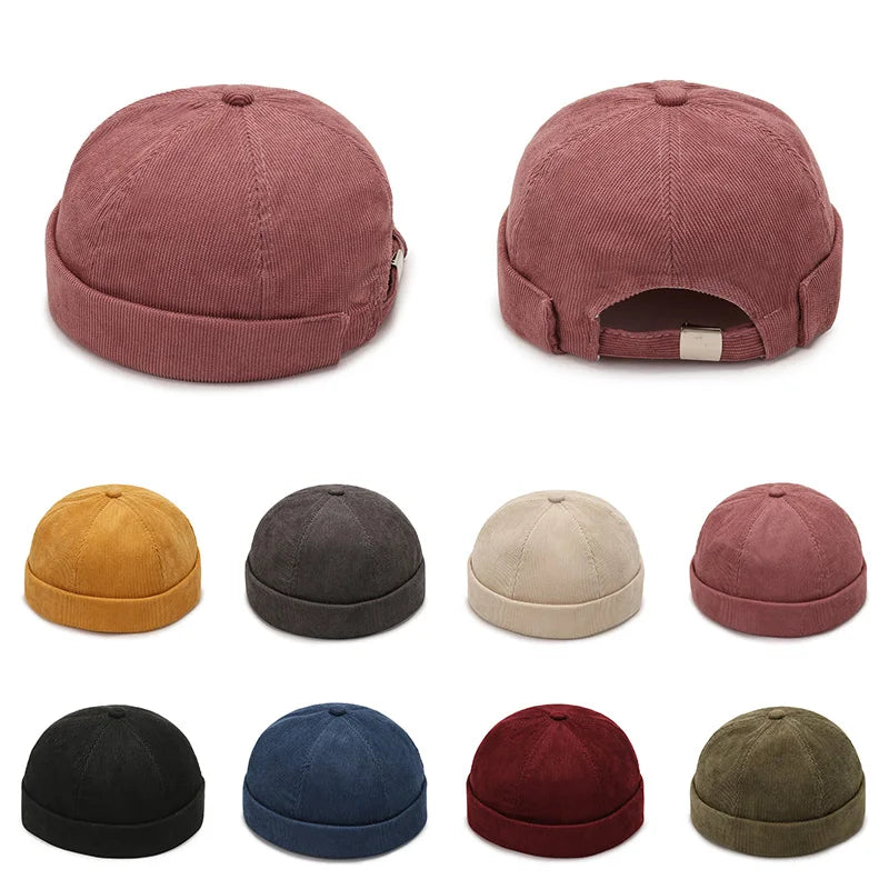 Hot! Korean Corduroy Skullies Cap Brimless Beanie Hat Hip Hop Hats Women Men Summer Hats Portable Street Solid Color Men's Caps
