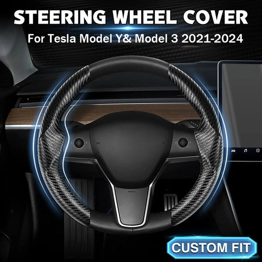 Carbon Fiber Steering Wheel Cover for Tesla Model Y 3 Highland 2024 2023 2022 2021 Accessories