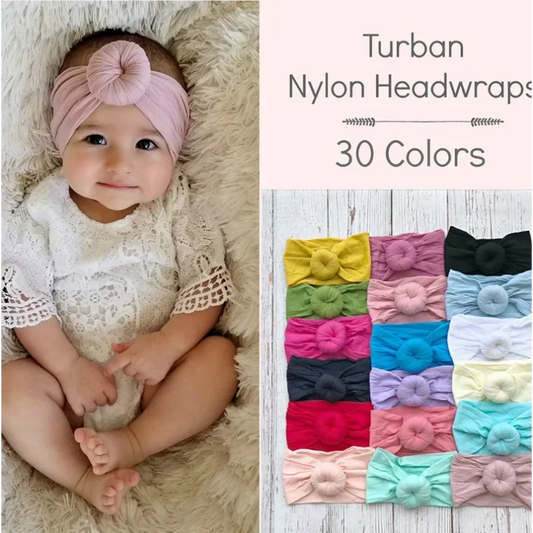 Vintage Baby Nylon Rolled Donut Headband Girls Bow Turban Headwear Kids Hairband Hair Accessories