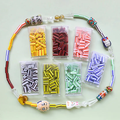 10g Retro Color Stripe Pipe Bead Long Rice Bead Diy Jewelry Earrings Necklace Bracelet Accessories Beaded Handmade Beads