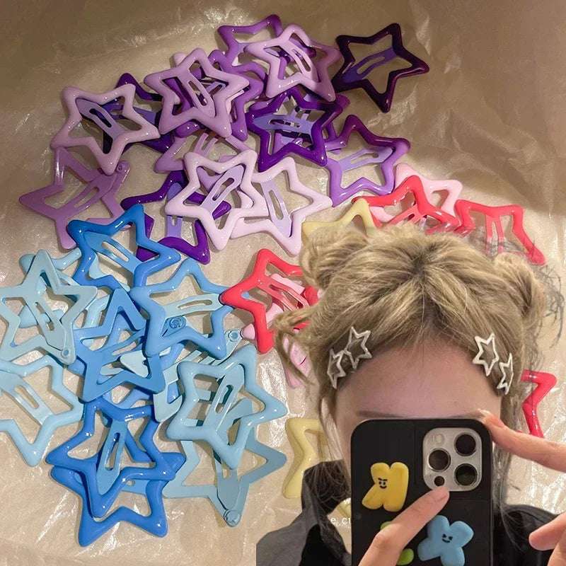 Y2K BB Solid Star Hairclips Girls Colorful Kawaii Star Barrettes Women Versatile Metal Snap Clip Headdress Hair Clip Accessories