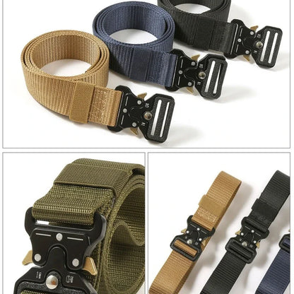 Men Army Tactical Belt Webbing Adjustable Military Style Nylon Canvas Outdoor Special Forces Camouflage Belts Navy Metal Buckle