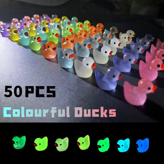 50PCS Luminous Mini Ducks Moss Microlandscape Miniature Duck Figurines Fairy Garden Accessories Home Decor Glow in The Dark
