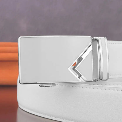 New Golf White Genuine Leather Belt Korean Edition Fashionable Men's Business Travel High Quality Casual Automatic Buckle Belt