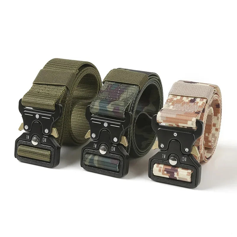 Men Army Tactical Belt Webbing Adjustable Military Style Nylon Canvas Outdoor Special Forces Camouflage Belts Navy Metal Buckle