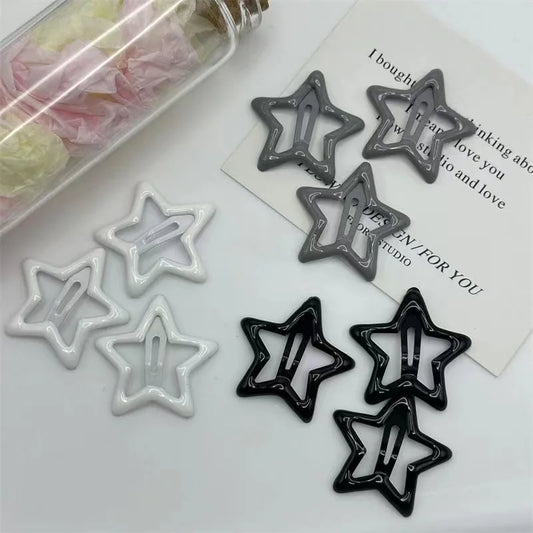 10 Pcs/Lot New Star Snap Clip For Girl Barrettes Black Hairpin White Gray Hair Clip Fashion Women Accessories