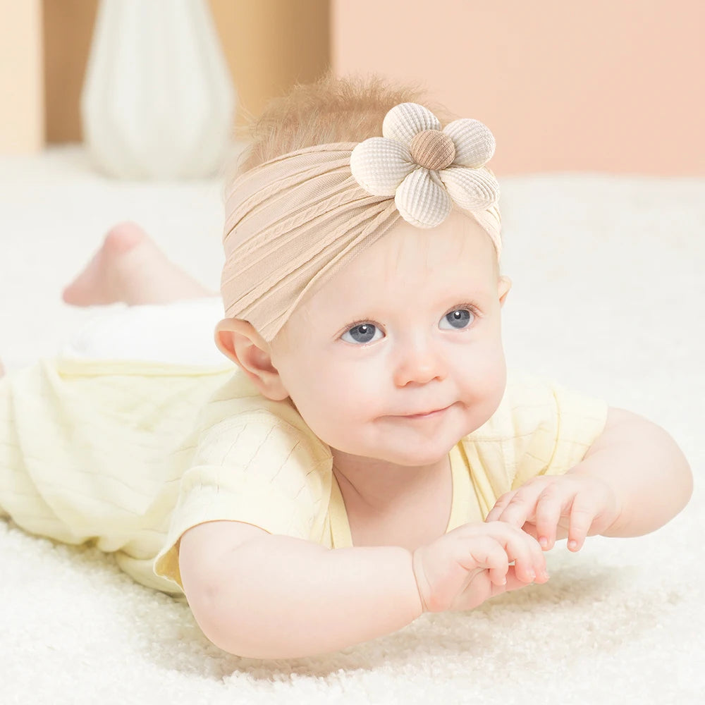 1Pc Soft Nylon Headscarf Astique Suitable for Newborn Baby Girl Flower Headband Elastic Hairband Turban Toddler Hair Accessories
