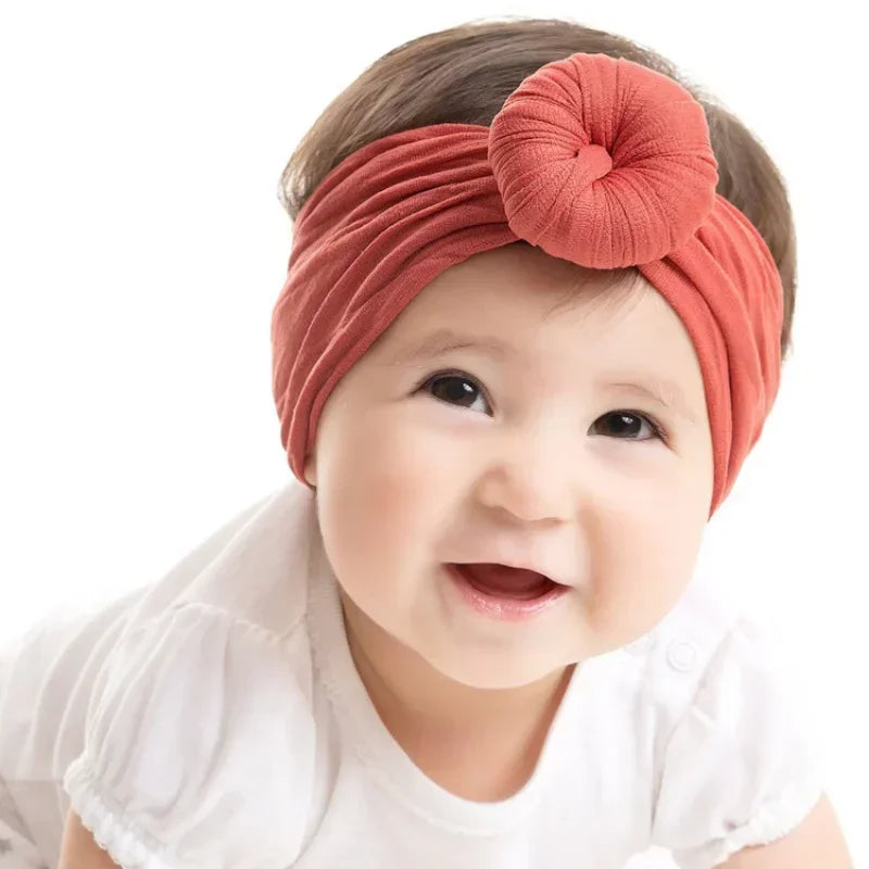 Vintage Baby Nylon Rolled Donut Headband Girls Bow Turban Headwear Kids Hairband Hair Accessories