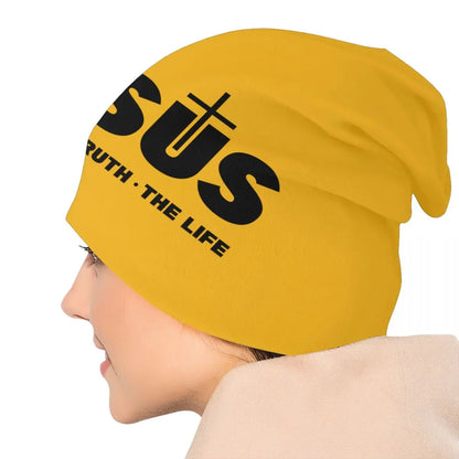 Jesus Christ The Way The Truth The Life Skullies Beanies Winter Knitted Hat Unisex Religion Cross Christian Faith Bonnet Hats