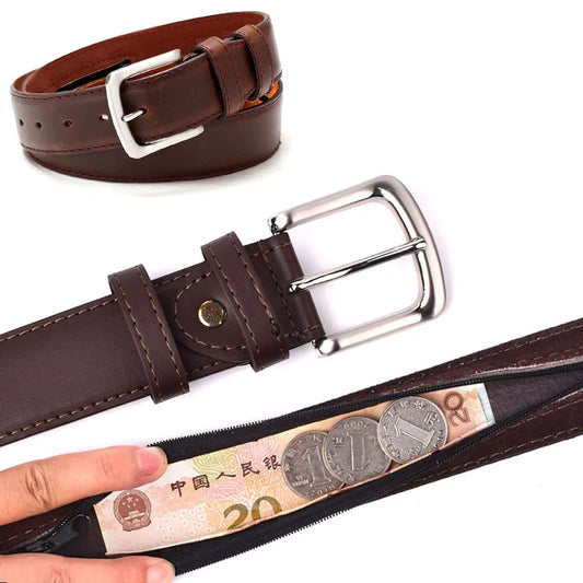 Travel Security Money Belt Cash Anti-Theft Waistband PU Leather Zipper Hidden Money Belt For Men Women Secret Pocket Waist Strap