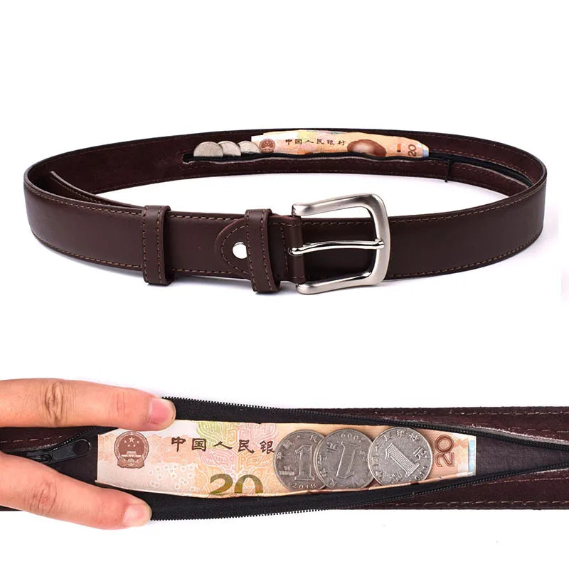 Travel Security Money Belt Cash Anti-Theft Waistband PU Leather Zipper Hidden Money Belt For Men Women Secret Pocket Waist Strap