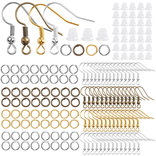 300Pcs Earrings Set Hypoallergenic Earring Hooks Jump Rings Clear Rubber Earring Backs For Jewelry Making Findings Accessories