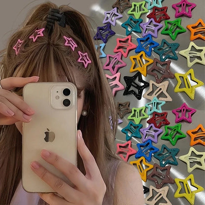 Y2K BB Solid Star Hairclips Girls Colorful Kawaii Star Barrettes Women Versatile Metal Snap Clip Headdress Hair Clip Accessories