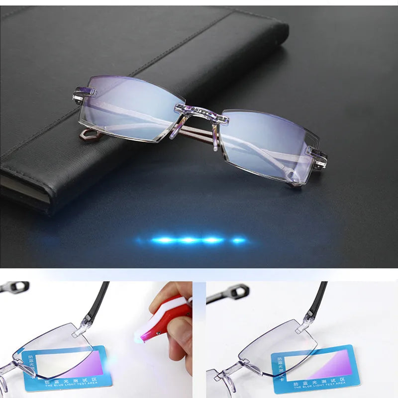 Men Rimless Reading Glasses Bifocal Distant and Near Magnifying Eyeglasses Presbyopic Glasses for Man +100 To +400 Women