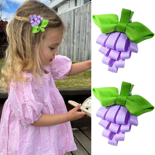 2Pcs Grape Hair Clips For Baby Girls Princess Sweet Fruit Hairpin Headdress Hairgrip Headwear Handmade Hair Accessories