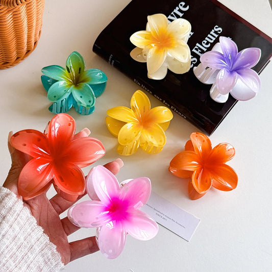 8cm New Large Size Pearlescent Sweet Gradient Acrylic Plumeria Flower Hairpin Shark Clip Hairpin Hair Accessory