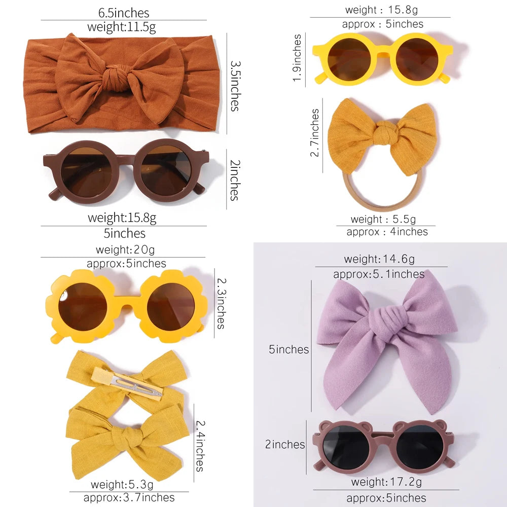 2pcs/set Fashionable Baby Sunglasses Bow Headband Hair Clip Children's Sunglasses Protective Eyewear Set Accessories for Girls