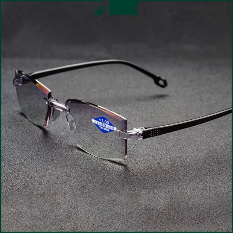 Men Rimless Reading Glasses Bifocal Distant and Near Magnifying Eyeglasses Presbyopic Glasses for Man +100 To +400 Women