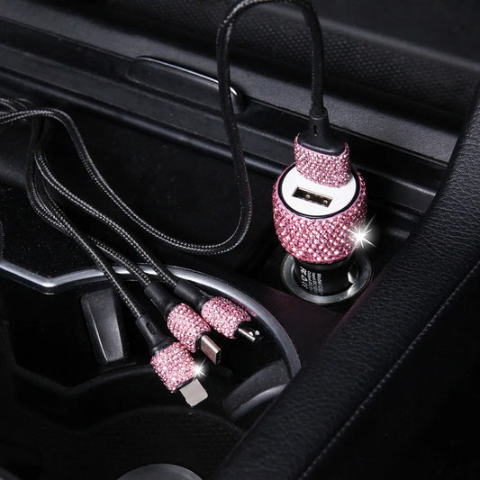New Bling USB Car Charger 5V 2.1A Dual Port Fast Adapter Pink Car Decor Car Styling Diamond Car Accessories Interior for Woman